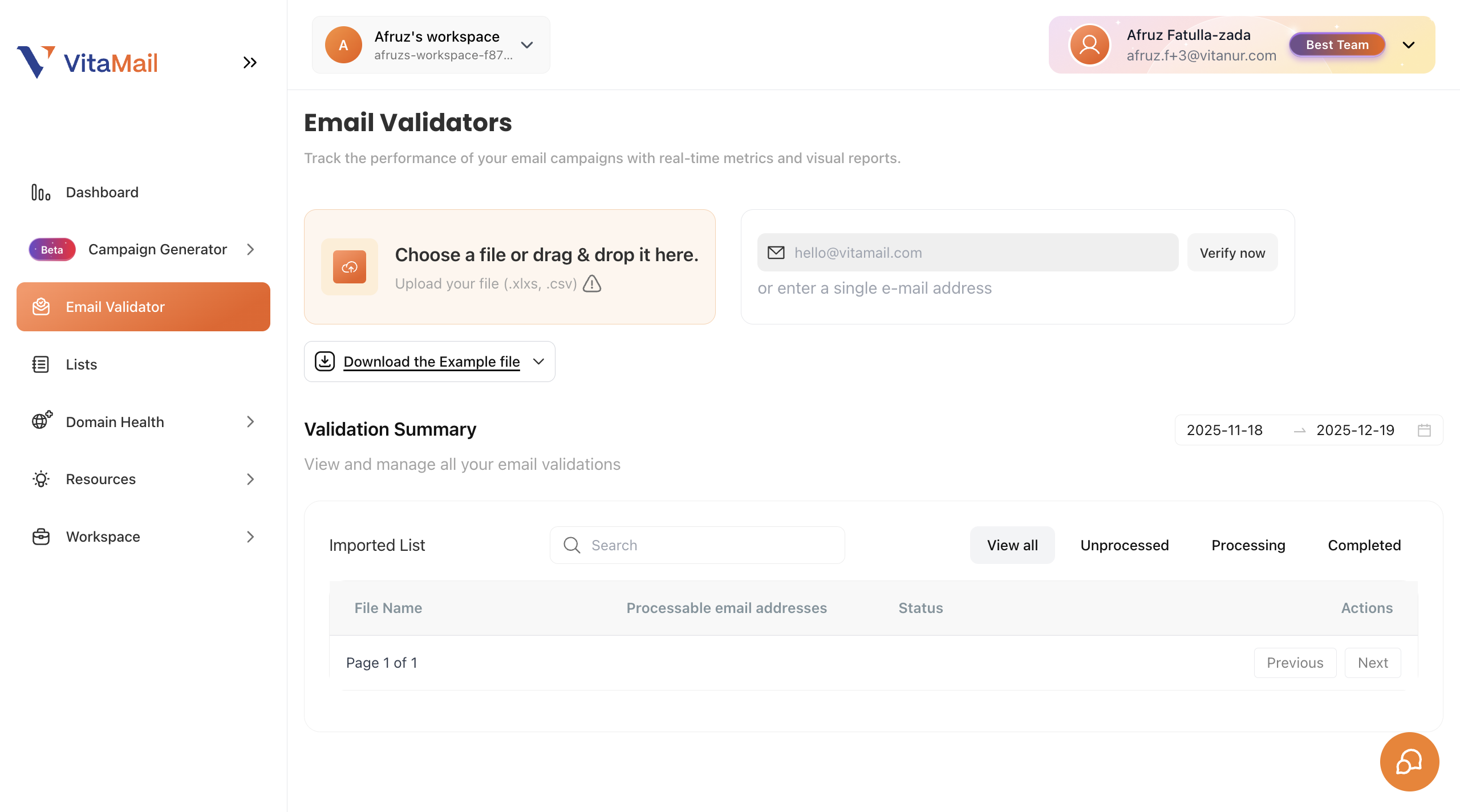 vitamail email validator